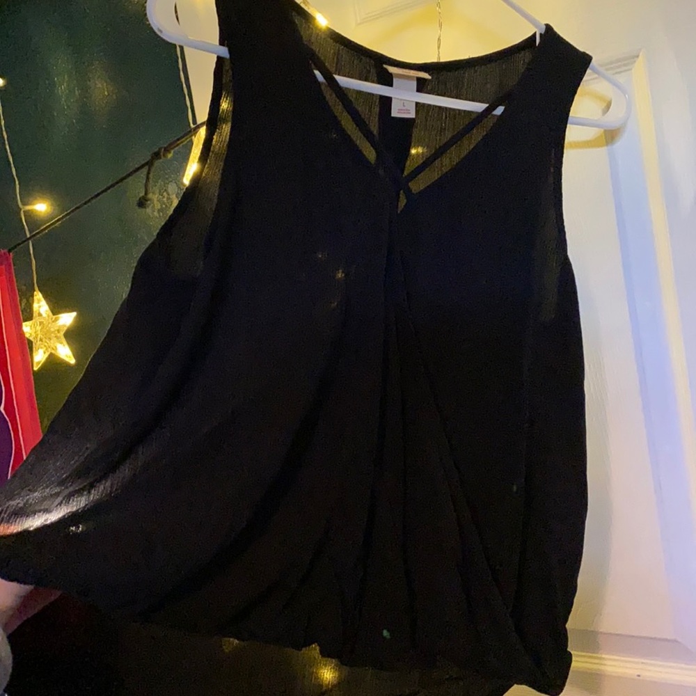 Cross Chest Flowy Black Tank